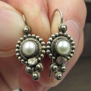 Sterling Rustic Genuine Pearl Dangle Earrings